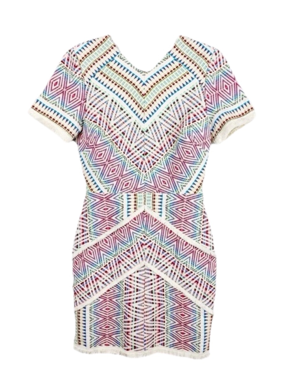 Adelyn Rae Jaylene Jacquard Fringe Mini Dress Size M Multicolor Cutout Back Zip
